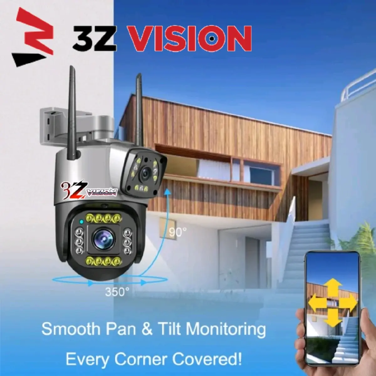 kamera cctv IP camera keamanan lensa ganda outdoor smart home Kamera Wifi koneksi hp Adaptor Ponsel Biru Digital Black