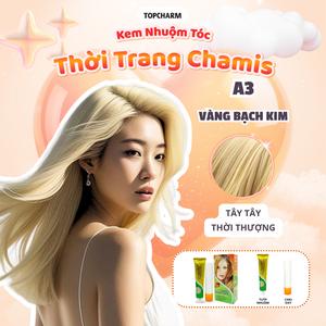 Nhuộm tóc màu Vàng Ánh Kim A3 Cực Tây và Thời Thượng TOPCHARM 30 màu, lên màu nhanh chuẩn sắc, dưỡng tóc bóng mềm (kèm oxy, bao tay, lược) Nhuộm Tóc Đổi Màu Tóc Nữ