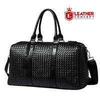 Gambar [TAS MUDIK] Leather Concept HITMAN Tas Travel Bag Pria Bahan Kulit anyaman hitam mudik - Hitam dari Leather Concept Kota Tangerang 3 Tokopedia