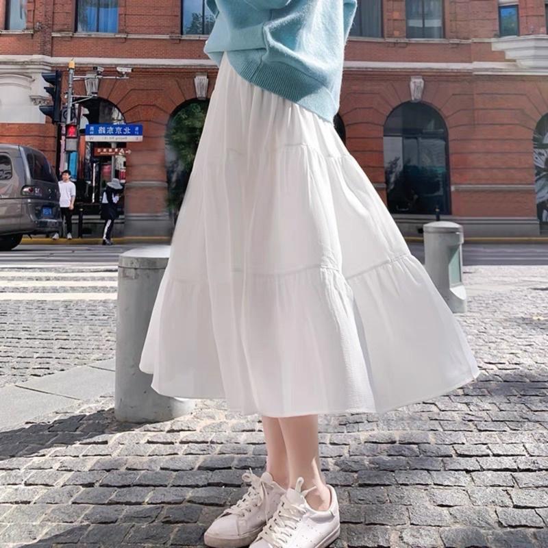 Chân váy 3 tầng dáng dài maxi phong cách vintage tiểu thư C5 chất lụa mịn dáng xòe dễ thương