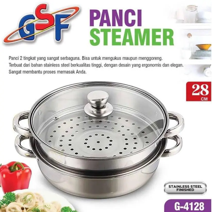 Panci Kukus Steamer 28cm 2 Susun 2 in 1 Stainless Steel GSF 4128 Kuah Kitchenware