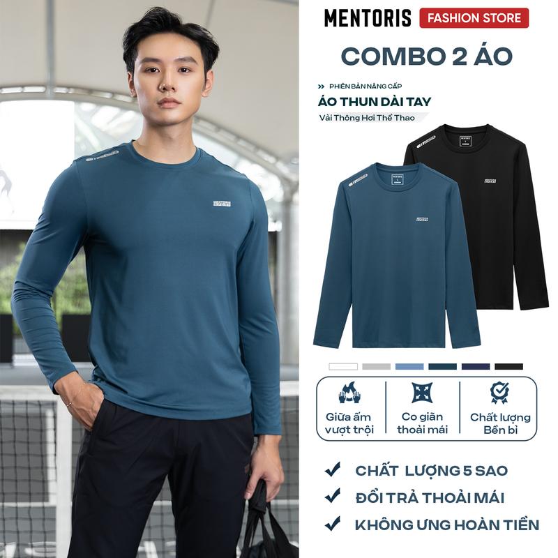  COMBO 2 Áo Thun Giữ Nhiệt Dài Tay Nam Mentoris Vải Thun Lạnh Thông Hơi Co Giãn 4 Chiều Giữ Ấm Siêu Tốt CB2MDT02 