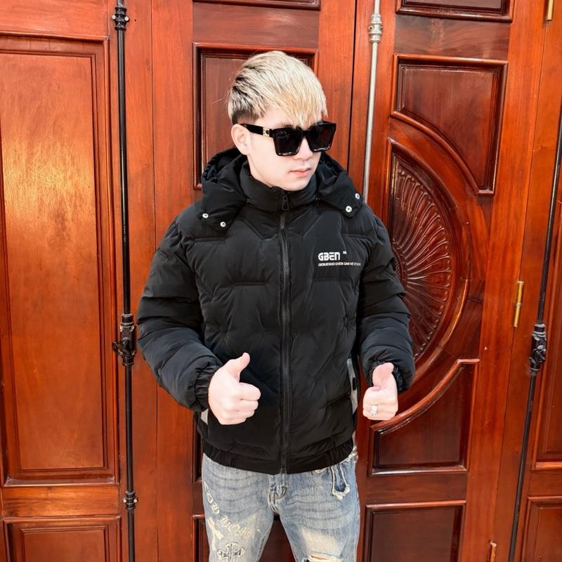 Áo Khoác Phao Nam Chất Vải Nhung Tăm Bóng Trần Bông Gbenm Mũ Tháo Rời Menswear Jacket