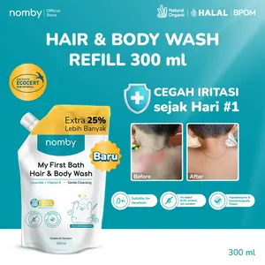 nomby Refill Hair & Body Wash Pouch 300 ml - Sabun dan Shampo Bayi/Anak Natural Organik Non SLS/SLES Non Alkohol - Sabun Cegah Iritasi