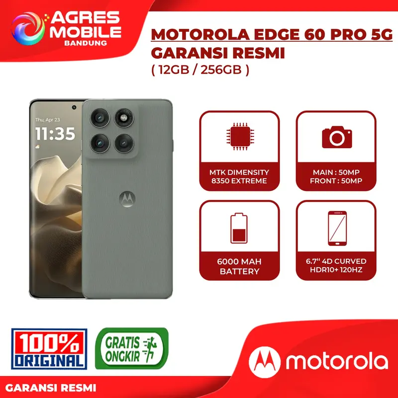 [ TIKTOK ] MOTOROLA EDGE 60 PRO 5G ( 12GB/256GB ) GARANSI | MTK DIMENSITY 8350 EXTREME | 50 MP SONY LYTIA 700C CAM | 4D CURVED | | SUPER HD 1.5K HI RESOLUTION | HDR10+ | 120HZ | 90W TURBOPOWER CHARGING  | 15W WIRELESS CHARGING