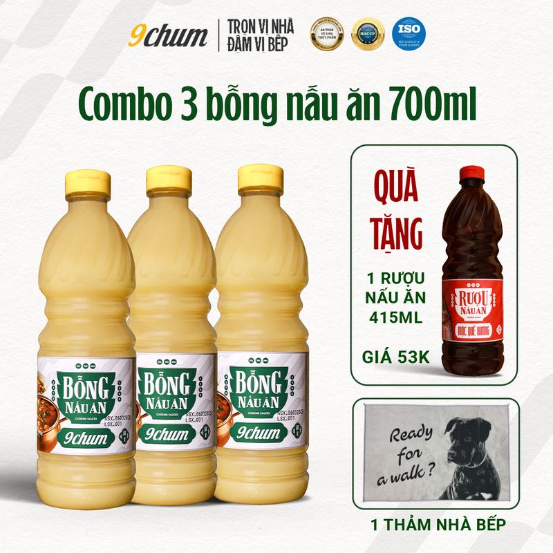 Mua 3 tặng 2 Combo 3 giấm bỗng nấu ăn 9chum 700ml - Tặng 01 Mộc Quế Hương: Gia vị thảo mộc 415ml & 01 thảm nhà bếp
