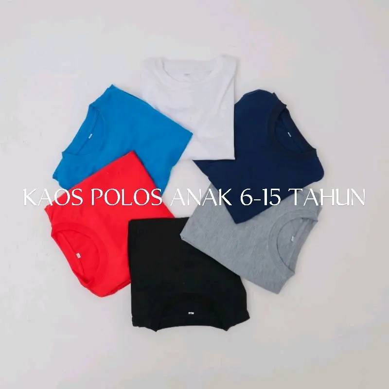 Kaos Polos Anak Paket Murah 5 Pcs Untuk Usia 6-15 Tahun Warna Putih, Hitam, Abu, Nevi,  Hijau Fashion Anak 3