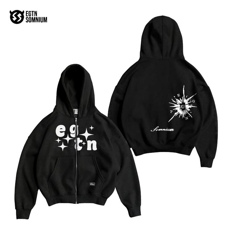 Hoodie Jaket Boxy Zipper Pocket Black Aura EGTN SOMNIUM Star Original / Jaket Boxy Double Zipper Full Tag & Label Pria&Wanita terbaru 3