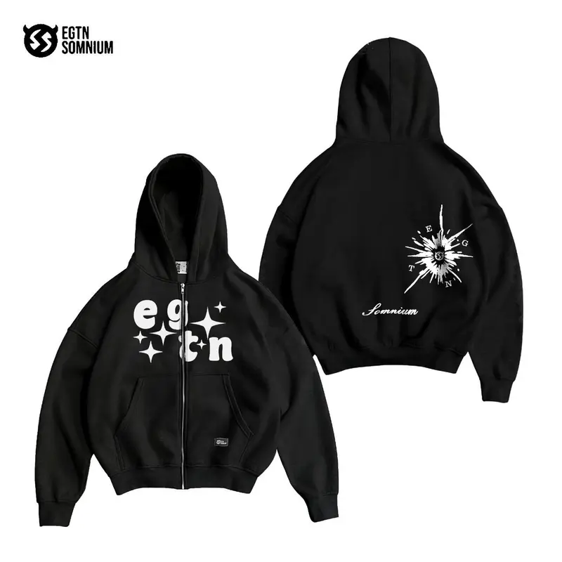 Hoodie Jaket Boxy Zipper Pocket Black Aura EGTN SOMNIUM Star Original / Jaket Boxy Double Zipper Full Tag & Label Pria&Wanita terbaru 3