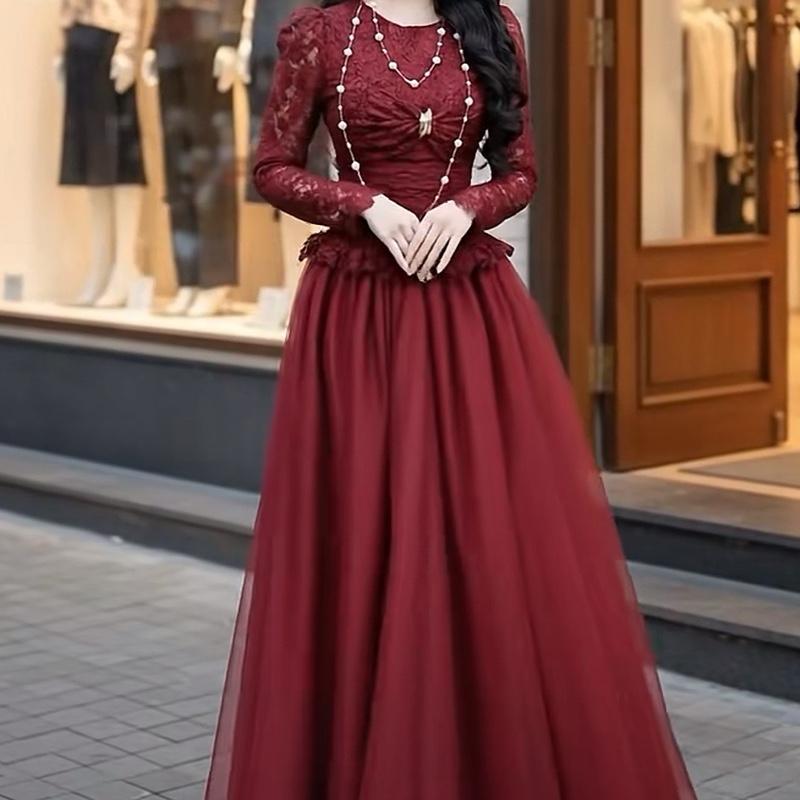    Dáng Dài  Có Bigsize   Đầm Ren Body TK Tay Loe Viền Bèo Đính Tag Nơ Phối Lưới Dài Dự Tiệc 