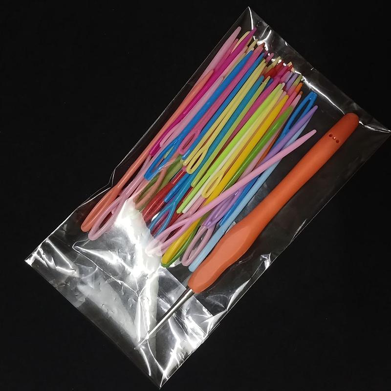 Combo 1 Kim Móc Len Cán Dẻo & 90 Kim Khâu Len Nhựa - Phụ Kiện Đan Móc Len Handmade DIY