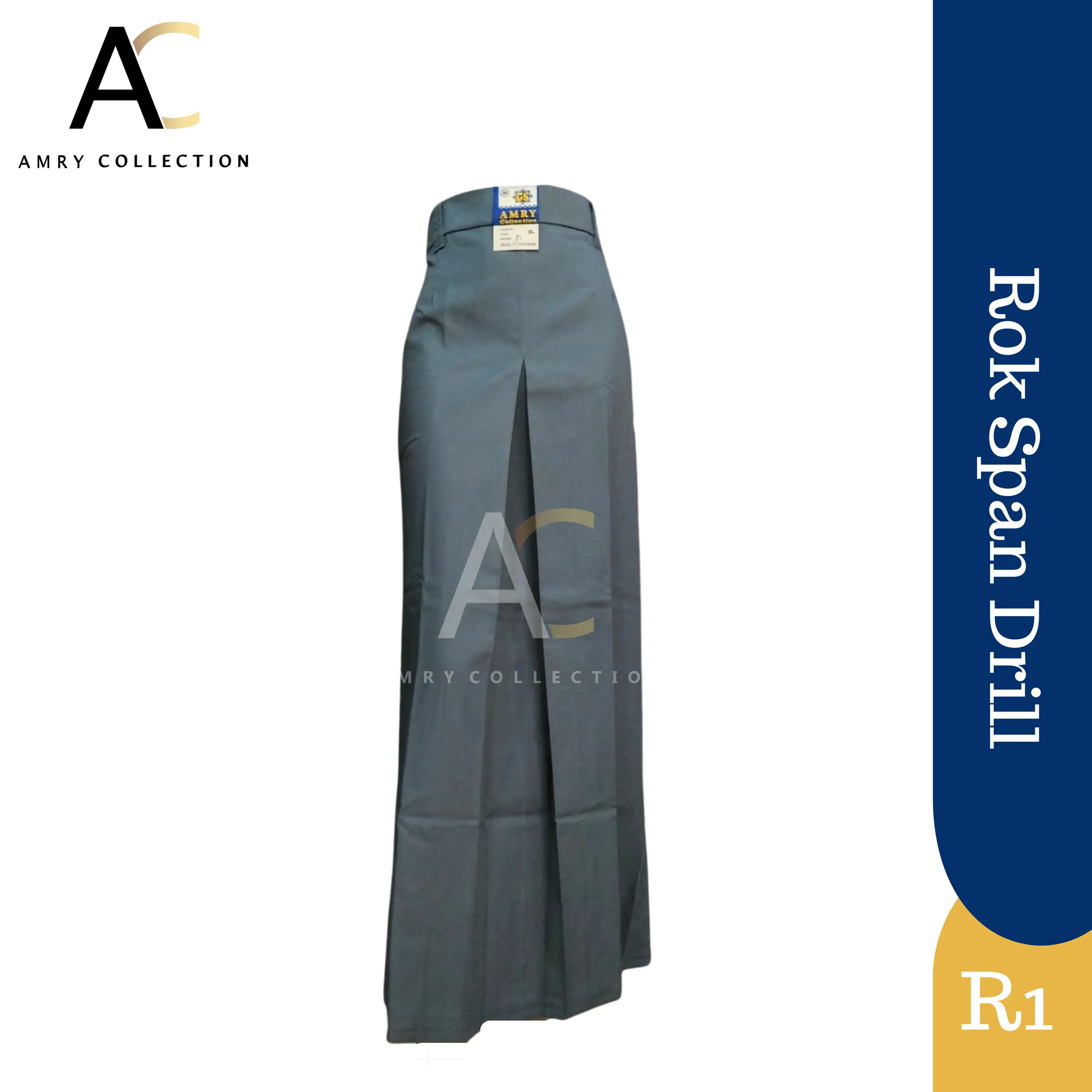 Rok Sekolah SMA Span Rempel Belah Satu Abu-Abu Bahan Drill Fit Standar Kain Seragam Wanita Panjang Casual