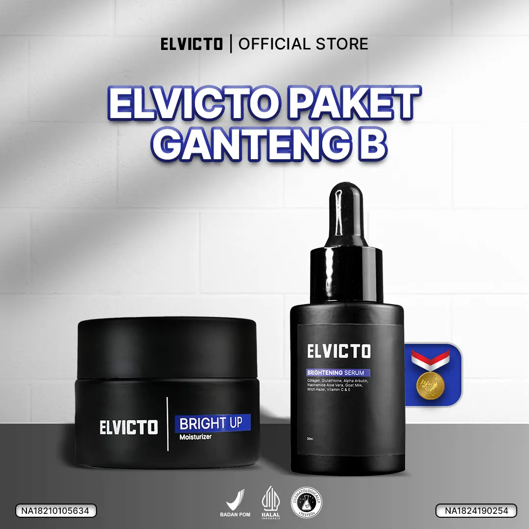 ELVICTO PAKET GANTENG B (SERUM & MOISTURIZER) | Paket Perawatan Pria untuk Kulit Wajah Kering, Kusam, Bekas Jerawat