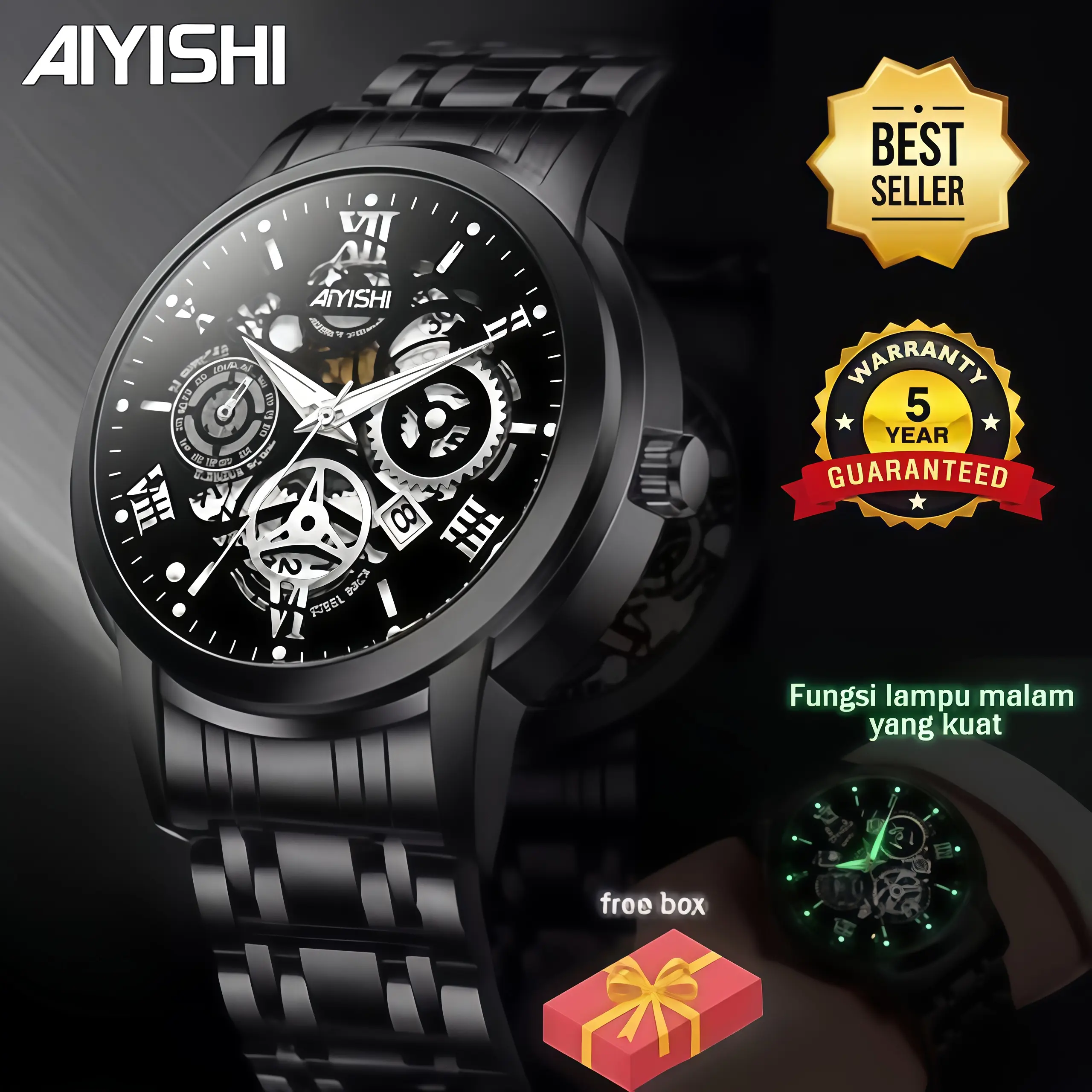 Jam Tangan Pria AIYISHI Tipe Olahraga Multi-Fungsi dengan Mesin Kuarsa Otomatis, Kaca Jam Warna Hitam, Bahan Stainless Steel, Tahan Air 30 Meter, Garansi 2 Tahun-1806 Jam Tangan Pria AIYISHI Tipe Olahraga Multi-Fungsi dengan Mesin Kuarsa Otomatis, Kaca Jam Warna Hitam, Bahan Stainless Steel, Tahan Air 30 Meter, Garansi 2 Tahun-1806