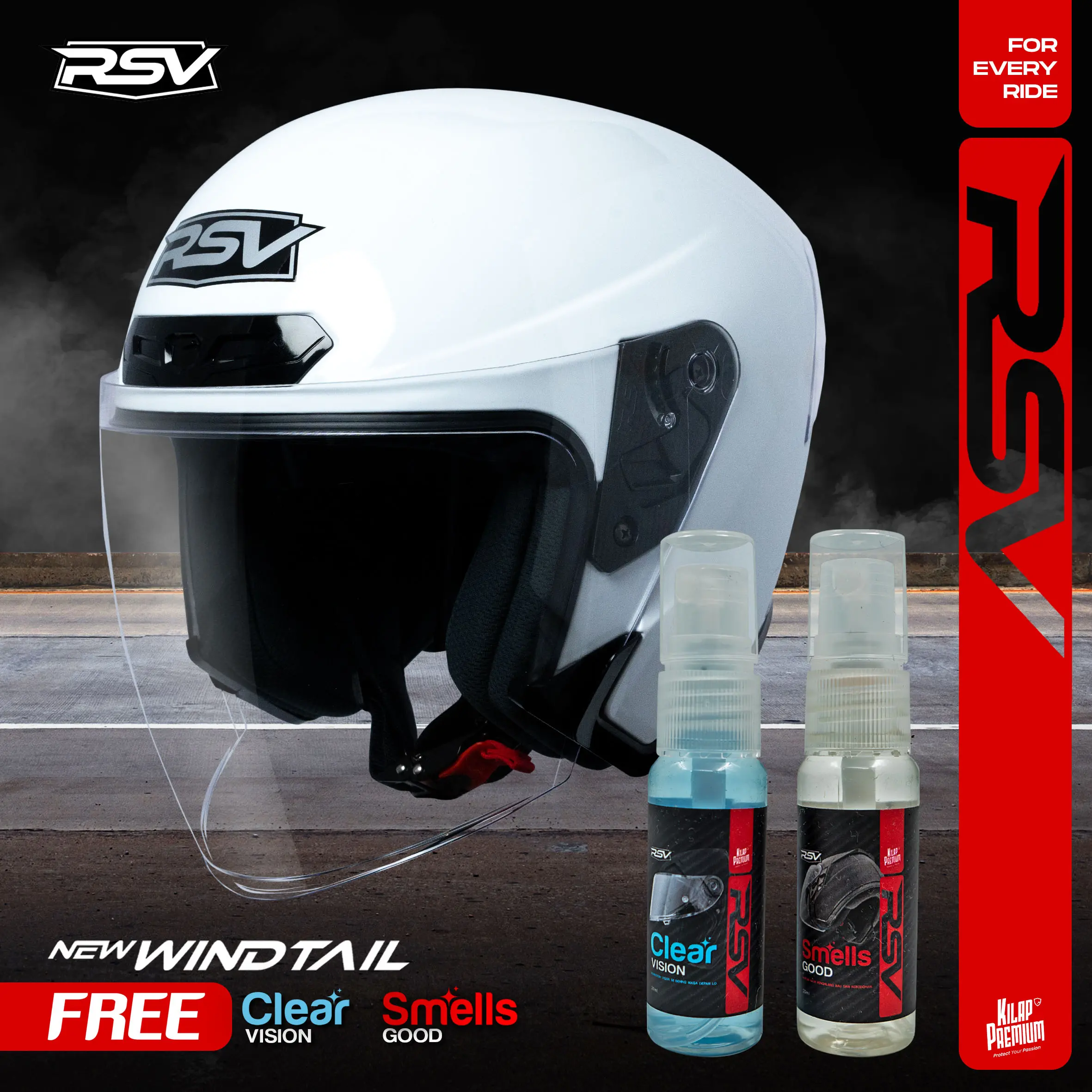 HELM Half Face RSV NEW WINDTAIL WHITE GLOSSY Motorcycle