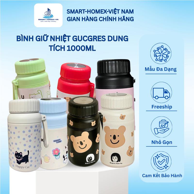  Bình Giữ Nhiệt Gucgres 1000ml Có Quai Xách Nắp Vặn Kèm Lõi Lọc Trà Giữ Nóng Lạnh Lâu Tiện Mang Đi Học Đi Làm 