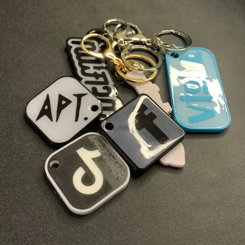 Custom gantungan kunci nama / logo 3D print Aksesoris Keychain Ganci gantungan tas kunci HP ( Abu Biru Coklat Hijau Kuning Merah Pink Putih Ungu ) 5