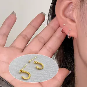 EAR PARTNER-925 Jarum Perak Anting khusus untuk wanita, desain gantung belakang, anting zirkon unik, anting jarum perak murni berkualitas 2in1
