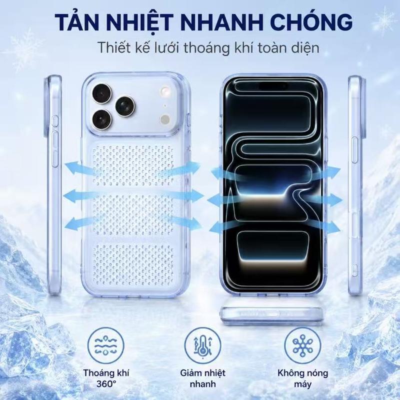 Ốp lưng siêu mỏng mùa hè với lưới tổ ong tản nhiệt cho iPhone 17 Pro Max/16…