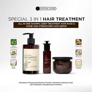 Jevarine Special 3 in 1 Hair Treatment - Shampoo Anti-Rontok, Masker Rambut & Serum Kering, Ketombe, Ceramide, Extract, Ginger - Memperkuat Akar, Mengurangi Kerontokan dan Melembutkan Rambut