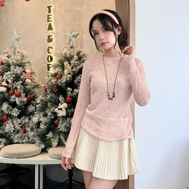  SUXING Áo Len Dệt Mỏng Tiêu Trơn Dài Tay Cổ Tròn S318 Màu Xám Xanh Bơ Be Tiêu Đen Chất Liệu Mềm Mại Phù Hợp Nhiều Dịp 