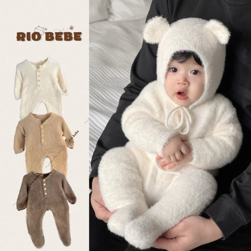 [QCCC-L1] Bodysuit LEN LÔNG THỎ Kèm Mũ Siêu Ấm Áp Cho Bé Thu Đông, body Bé Trai Bé Gái 5-13kg