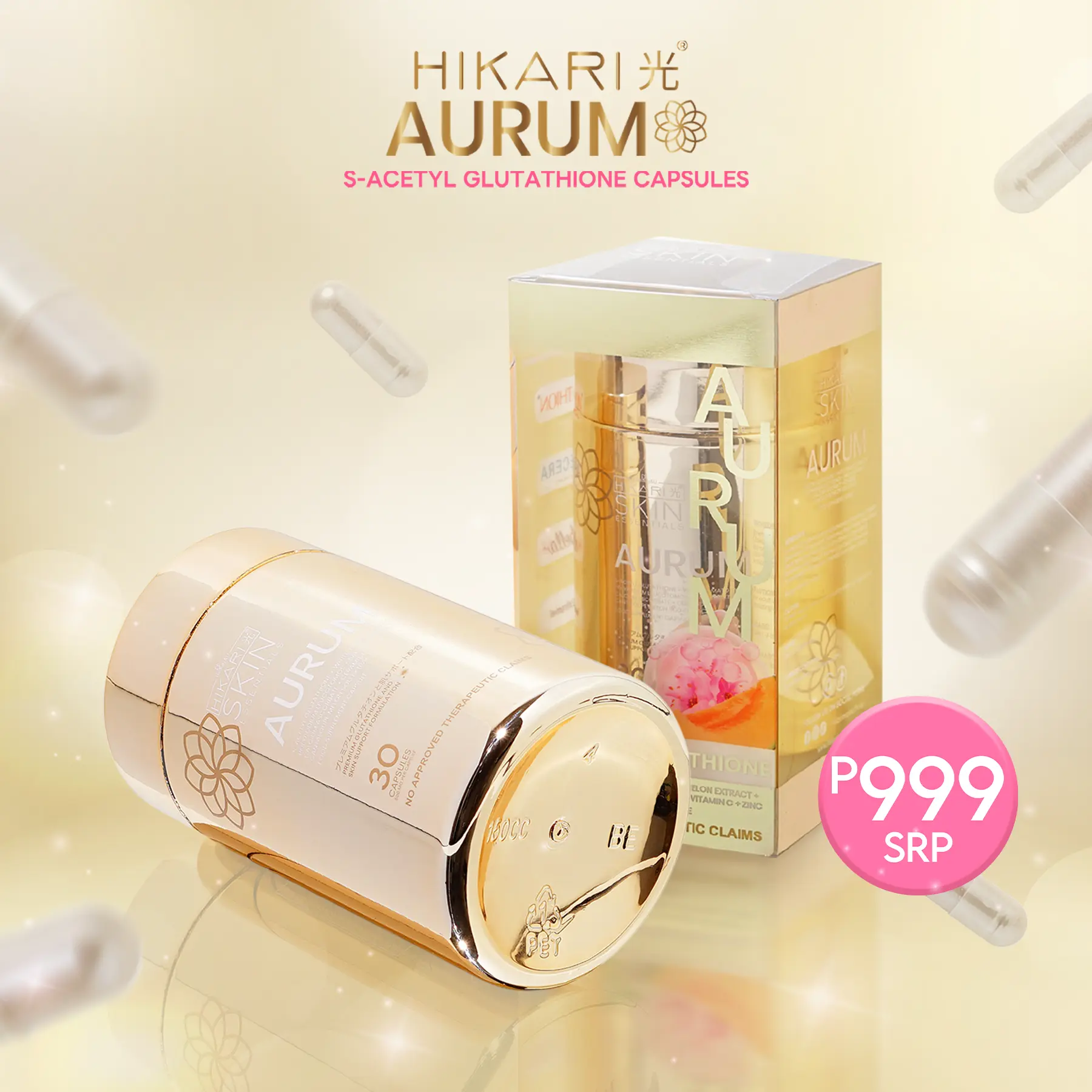 hikari glutathione capsule Hikari Aurum S-Acetyl Glutathione Capsule 30 Capsule per Bottle Whitening  Glowing Skin with oral sunblock Vitamin C and Zinc Adult Supplement Beauty  Healthcare premium Edible main image 0