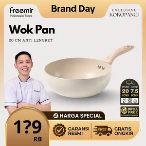 [XCLSV Kokopanci] freemir Panci Susu MPASI Teflon 20cm Panci Rebus Mie Multifungsi Anti Lengket Wok Pan Beige Kitchenware
