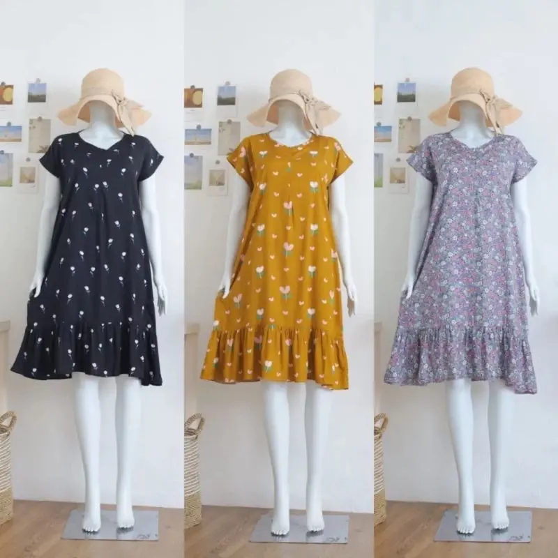 Daster Ruffle Premium Rayon Motif Cantik Fit