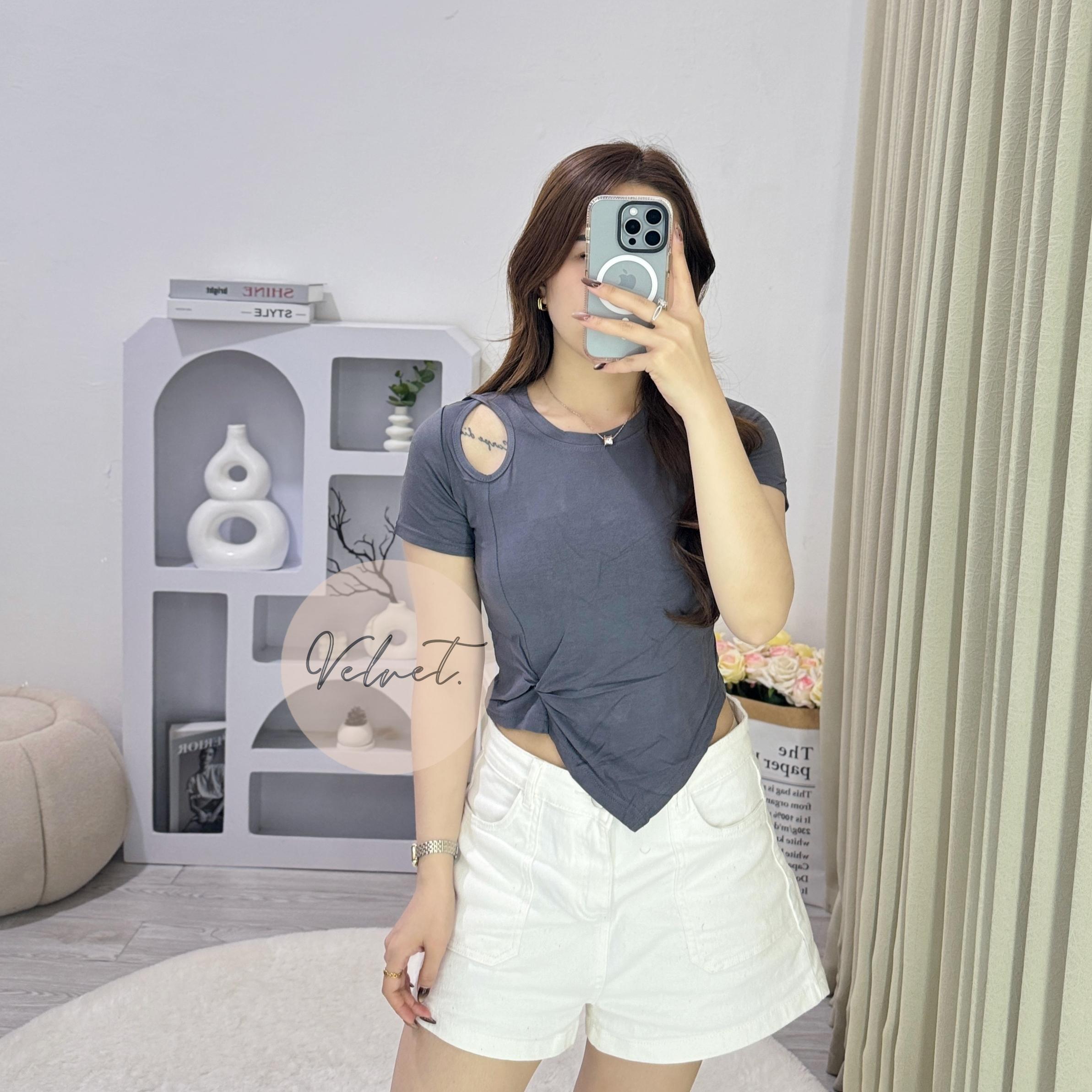 Kaos Polos Asimetris Samping / Atasan Wanita Kerut Samping Lancip 075