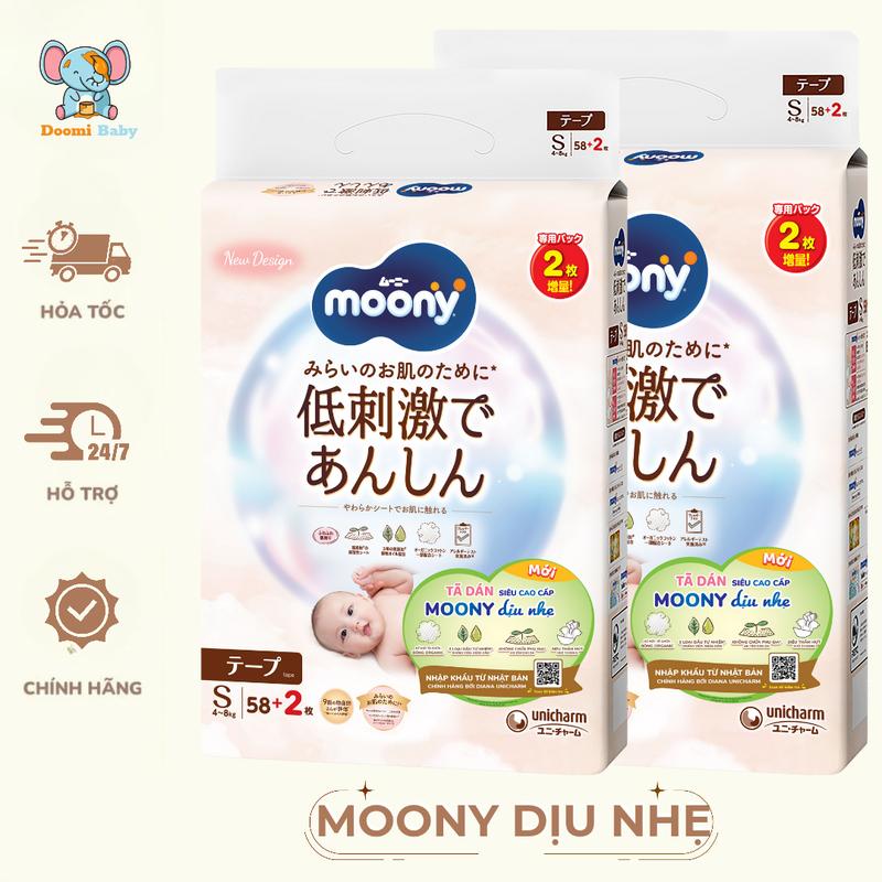[Combo 2 Bịch] Bỉm Moony Dịu Nhẹ Tã Dán/Quần Size NB62+4/S58+2/M46/L36/L38/XL32 Cho Bé  - IM002