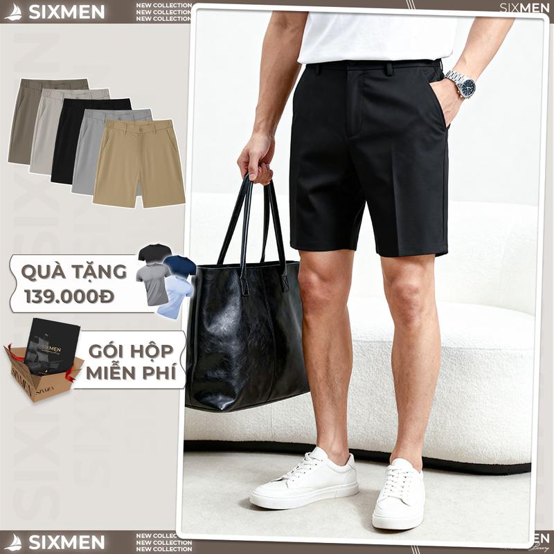 Quần Short Kaki Tây nam SIXMEN [Tặng Kèm Hộp Quà] vải nỉ cao cấp, lưng đai chun thoải mái, chuẩn form Menswear