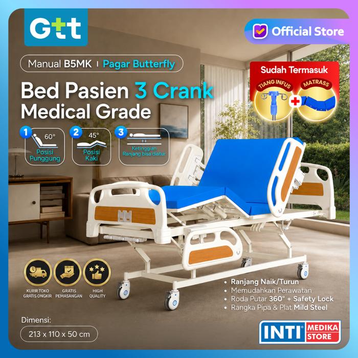 Gambar GTT - Bed Pasien MANUAL 3 Crank Kupu Kupu | Ranjang Tempat Tidur Rumah Sakit - + Matras dari INTI MEDIKA STORE Kota Bandung 4 Tokopedia