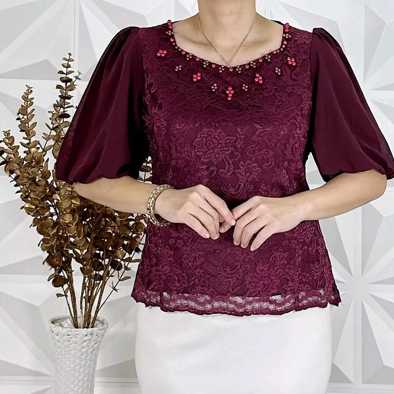 Atasan brokat blue ice sage hitam denim putih merah salem lapis furing mix payet resleting belakang 6