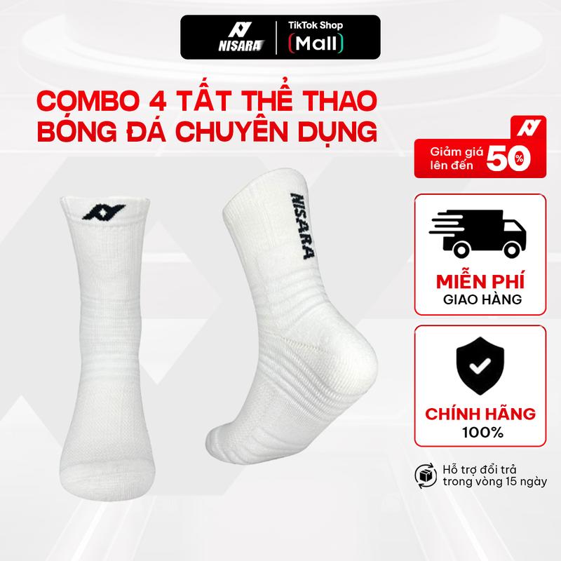 【COMBO 4 ĐÔI Tất Thể Thao Bóng đá Chuyên Dụng Nisara Sport Có Đường Line Chống Trượt [N02]