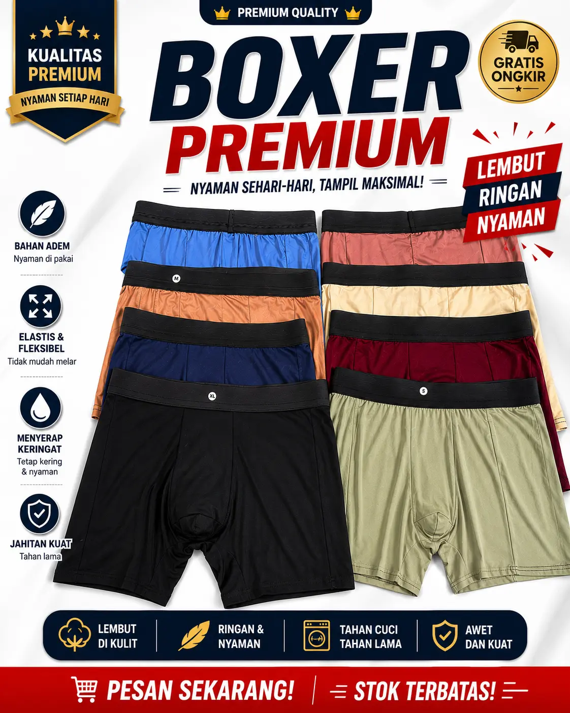 6 pcs celana dalam pria boxer pria murah sempak dewasa bahan katun nyaman