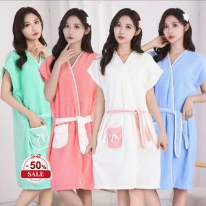 เสื้อคลุมอาบน้ำขนแกะปะการัง ดูดซับ แฟชั่นและสวมใส่ได้ สำหรับผู้หญิง ผ้าขนหนูอาบน้ำในบ้านแสนสบาย ไม่หลุดร่วง นุ่ม ชุดนอน เสื้อคลุมอาบน้ำแบบขยายได้