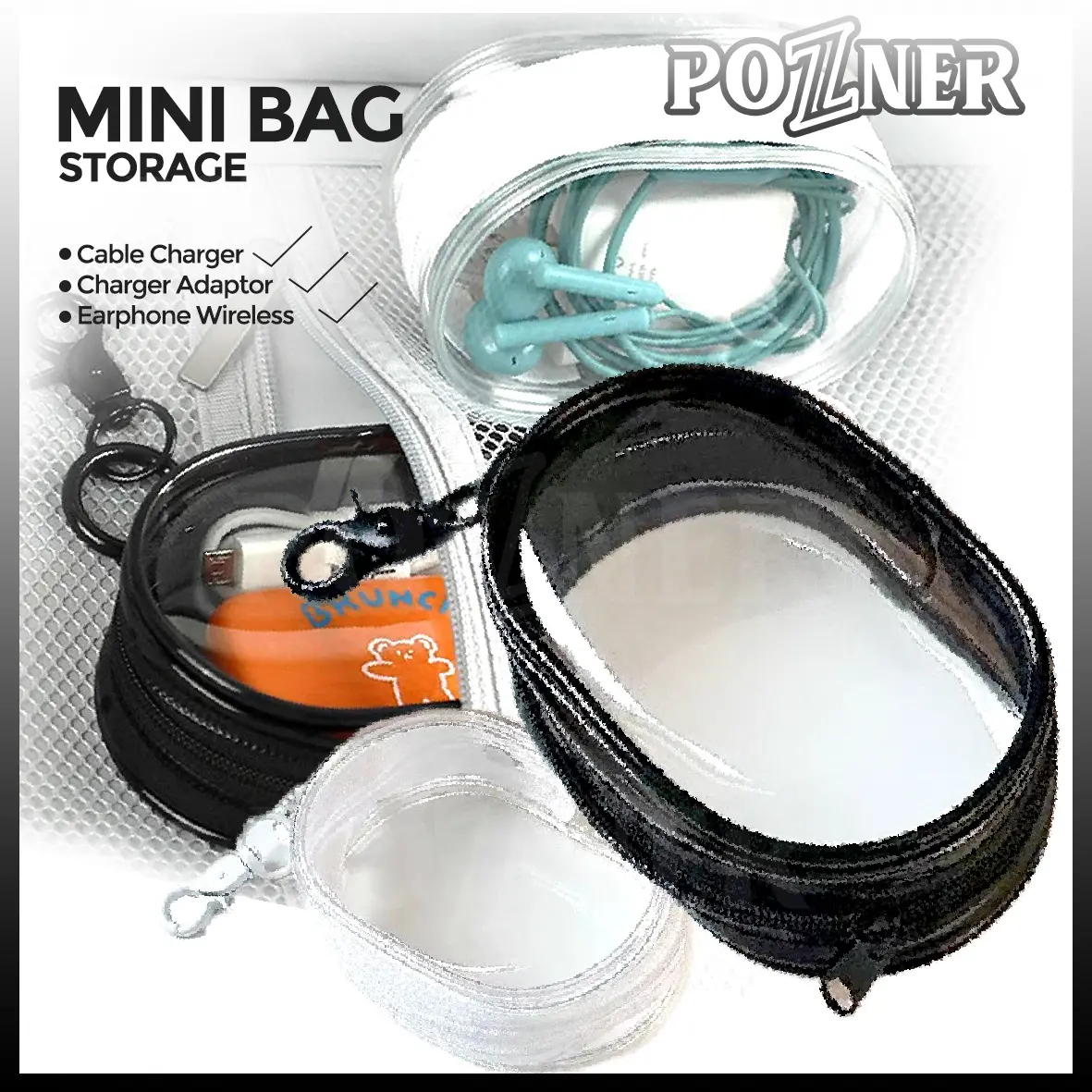 Mini Bag Penyimpanan Kabel Data Charger Pouch Keychain untuk Simpan Kabel Data Charger Headset