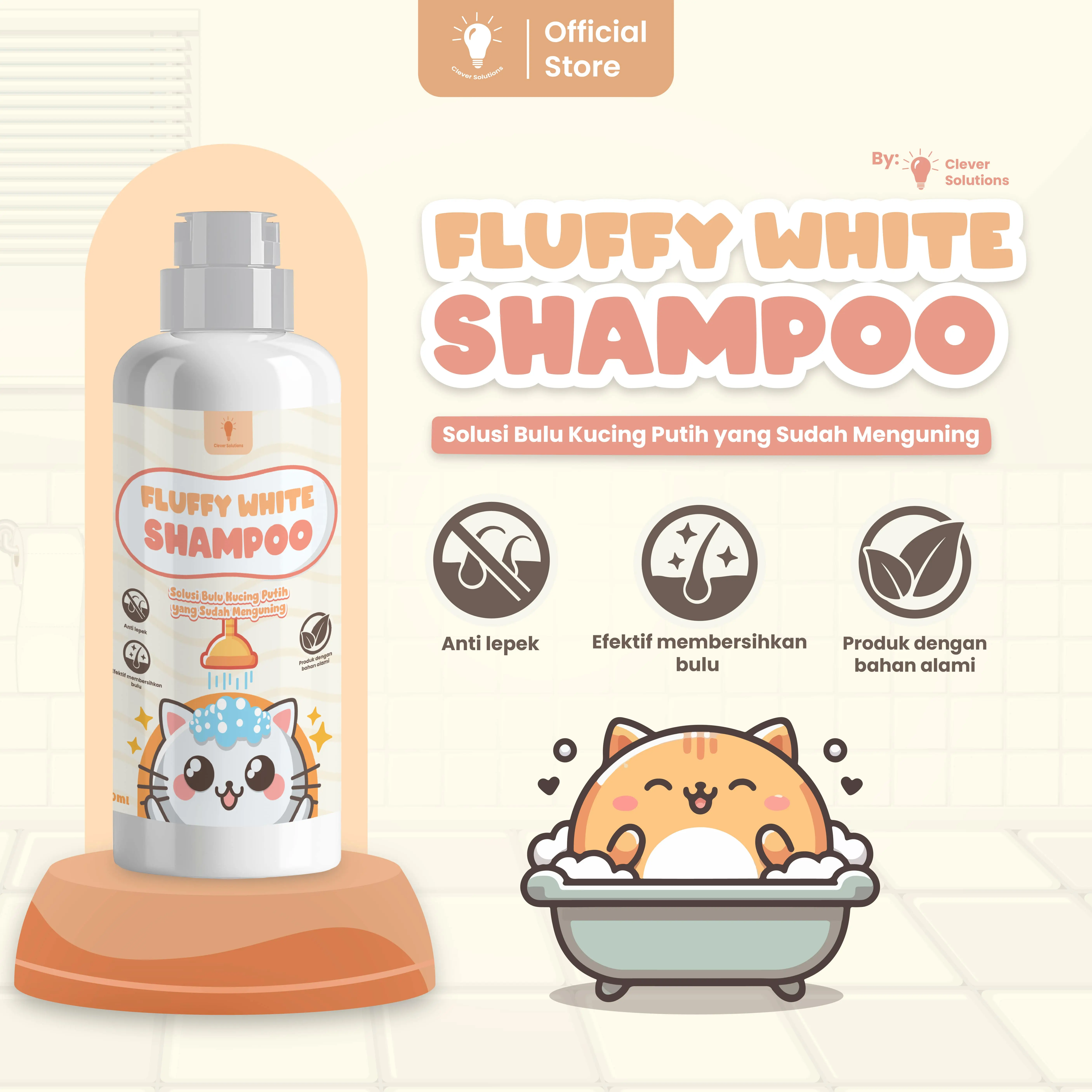 Clever Solutions - Fluffy White Shampoo. Shampoo Khusus Kucing Putih. Shampoo anabul putih. Degreaser shampoo