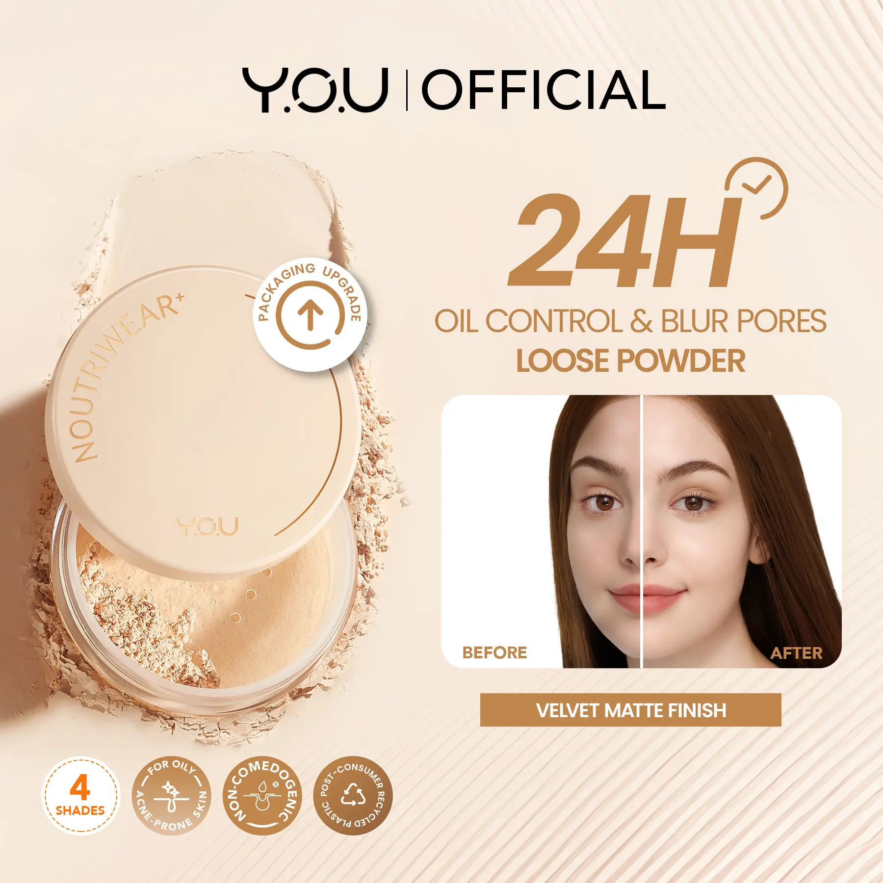 YOU NoutriWear+ Airy Fit Loose Powder Nourishing Oil Control | Bedak Tahan Lama 24 Jam | Bedak Tabur Tahan Air | Loose Powder Setting Powder
