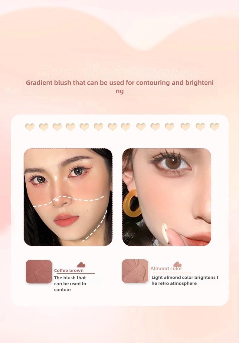 Product Introduction of 【buy 1 get 1 free】ZVEV Gradient powder blusher+brush, low saturation, improve atmosphere, can be used as concealer, 6 colors 14