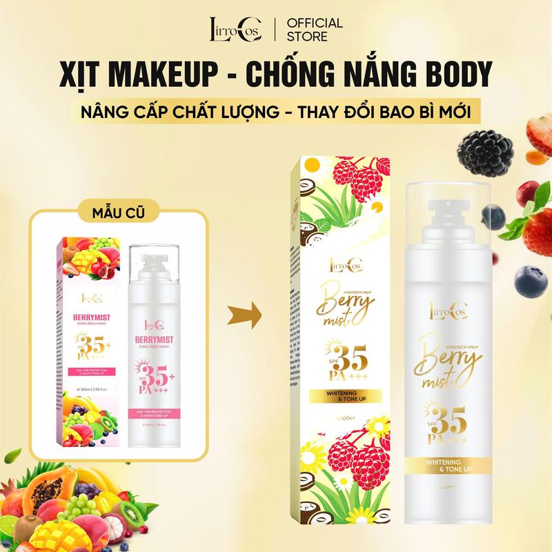 BERRY MIST - Xịt Make Up Body & Chống Nắng, Hỗ Trợ Dưỡng Sáng Cho Da Toàn Thân - Dung Tích 100ml - LirroCos