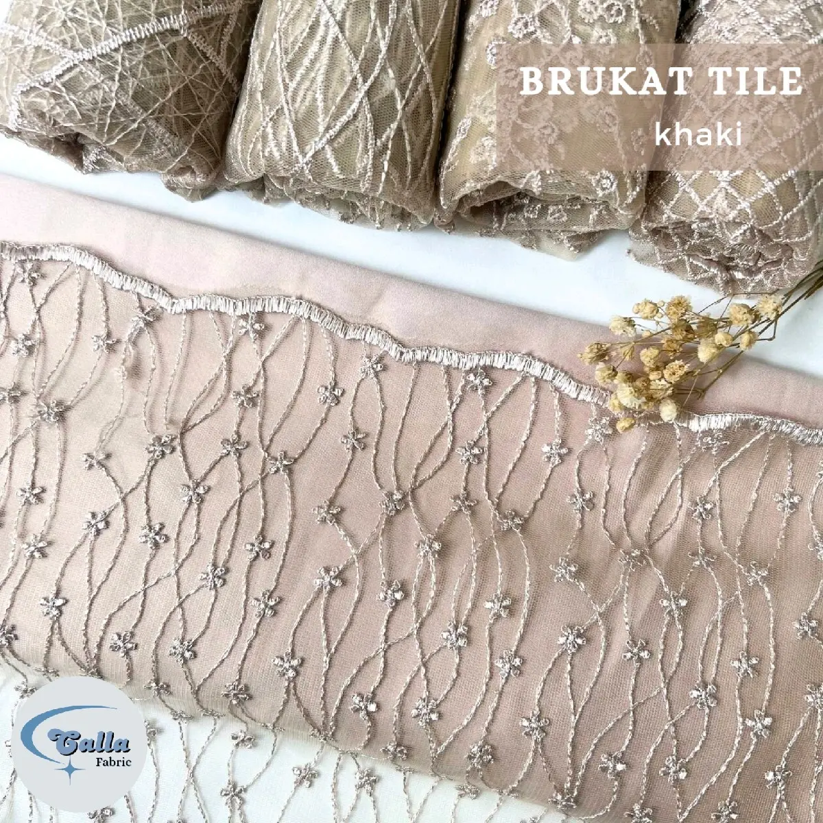 SETENGAH METER Kain Brukat Tile Premium Bahan Kebaya - Khaki