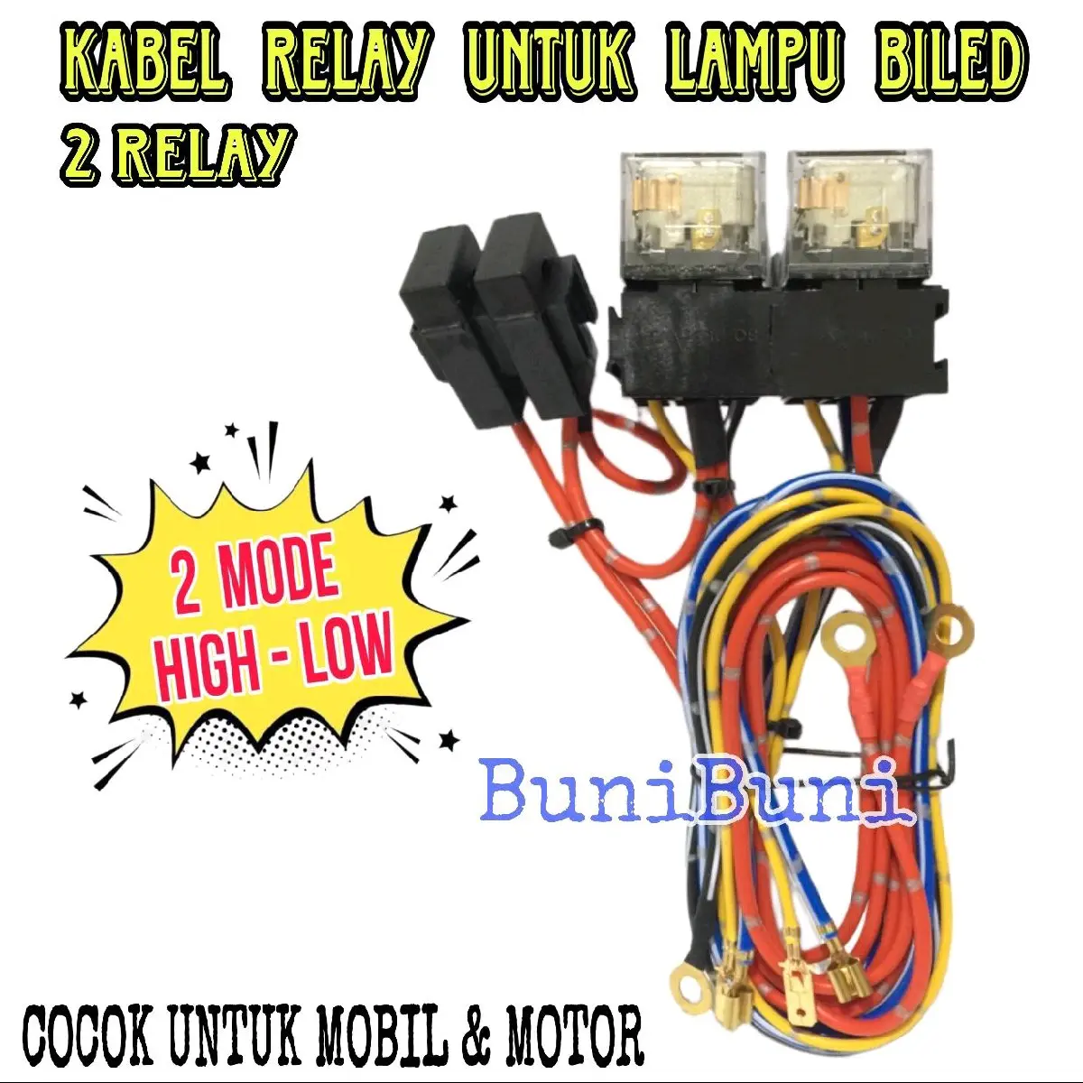 KABEL RELAY LAMPU TEMBAK BILED PROJIE TIPE 2 MODE HIGH LOW Untuk MOBIL / MOTOR