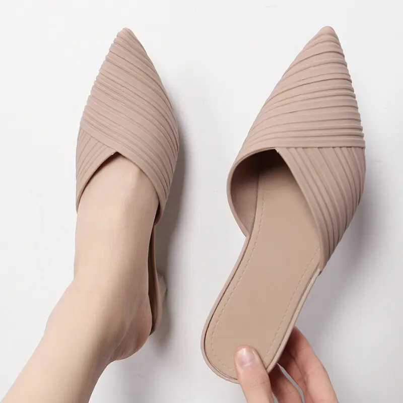 OKAIDO OFFICIAL Sandal Mules Heels Wanita Perempuan Cewek Slip On Gaya Fashion Korea Style Karet Hitam Cream Mewah Elegan Dan Anggun 4