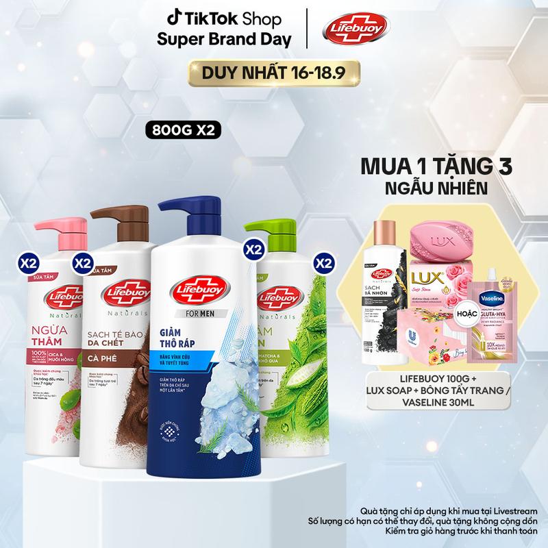 [KOL Live 4] Combo 2 Sữa tắm Lifebuoy Chăm Sóc Chuyên Sâu, giúp detox sạch sâu và giảm mụn trên da 800g x2 [4]
