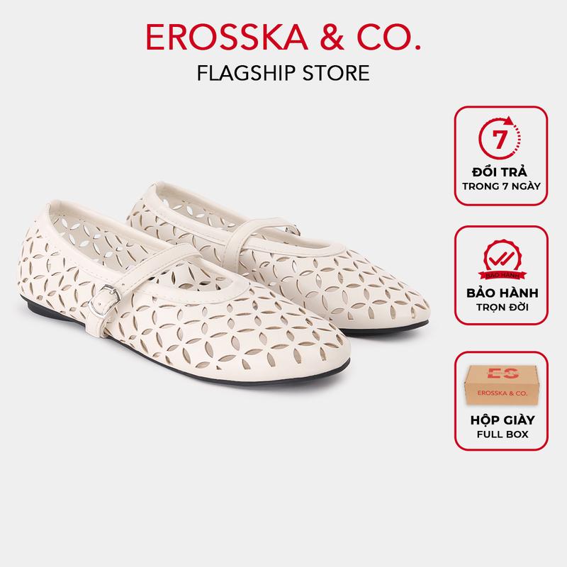 EROSSKA - Giày búp bê nữ lưới quai ngang kiểu dáng đơn giản cao 1cm màu kem có hộp giày fullbox - EL065