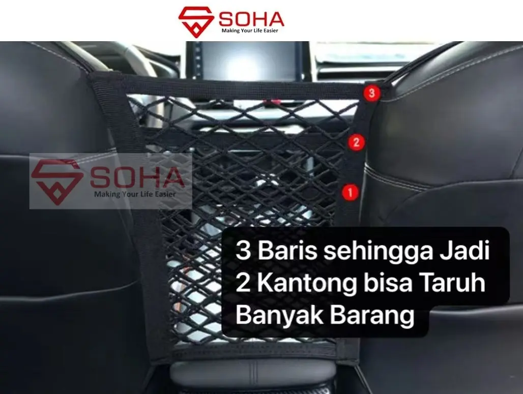 Jaring 2 Lapis Bisa Untuk Pengaman Anak Kecil Penyimpan Barang Jok PEMBATAS Tengah Bangku Mobil AM-04 Car Seat Net STORAGE Organizer