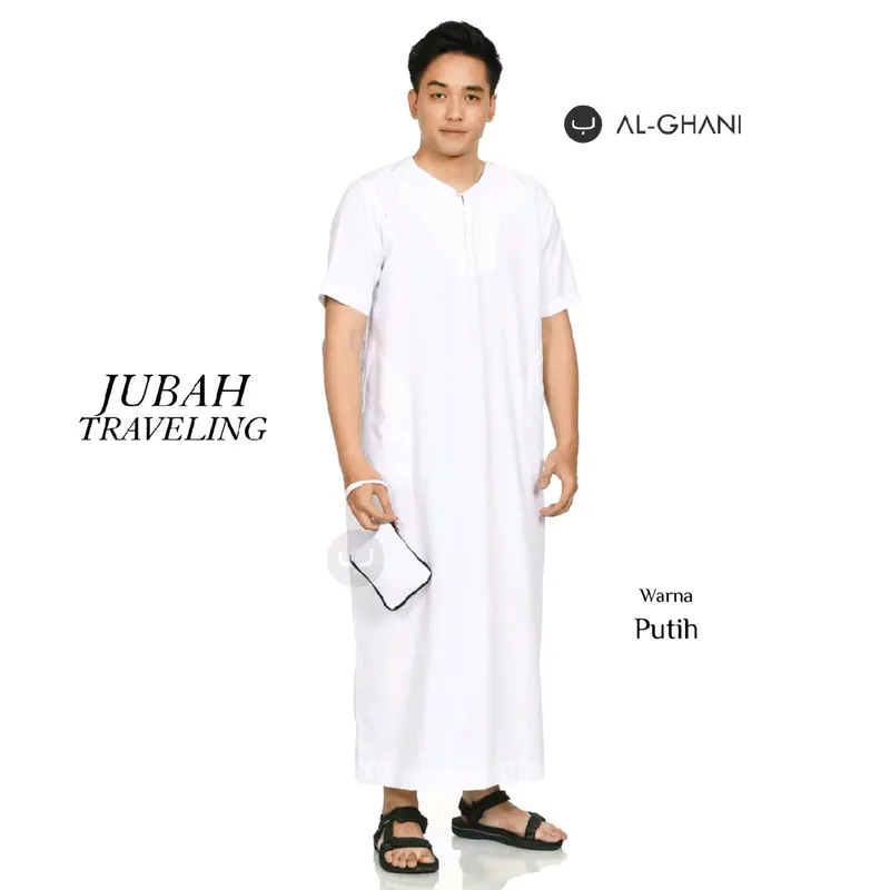ALGHANI Jubah Traveling Dewasa Lengan Pendek Hitam Instan Muslim Katun Soft Panjang Gamis Cowok Putih Navy Oblong Pria 0