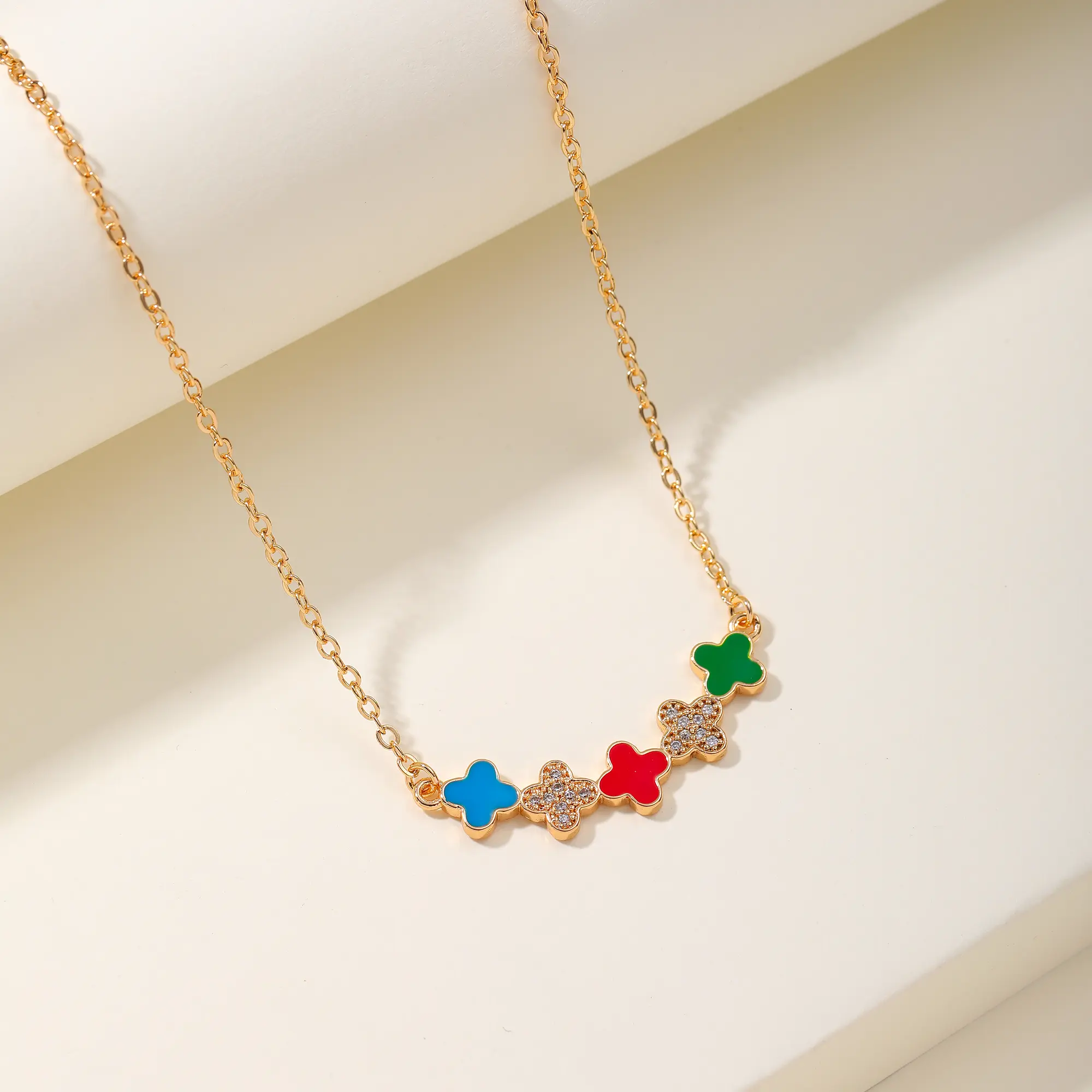 Kalung Wanita Titanium Anti Karat Emas Bunga Pecah kopi Jewelry Permata Zircon Premium Hadiah
